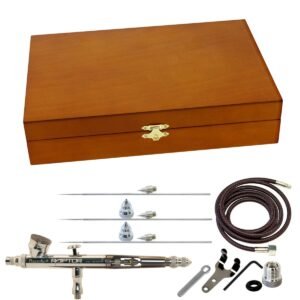 Gravity Feed Set in Wood Case w/ .2, .25, .38 & .66mm heads & 1/8"BSP Adapter