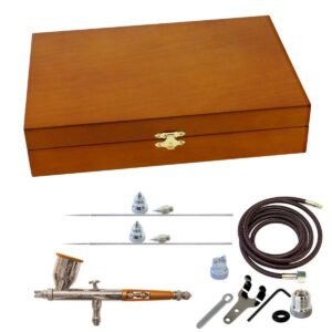Gravity Feed Set in Wood Case w/ .25, .38 & .66mm heads & 1/8"BSP Adapter